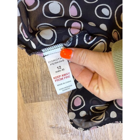 Y2K Mesh Camisole Top Size 12 Circle Pattern Black Pink - Picture 4 of 6